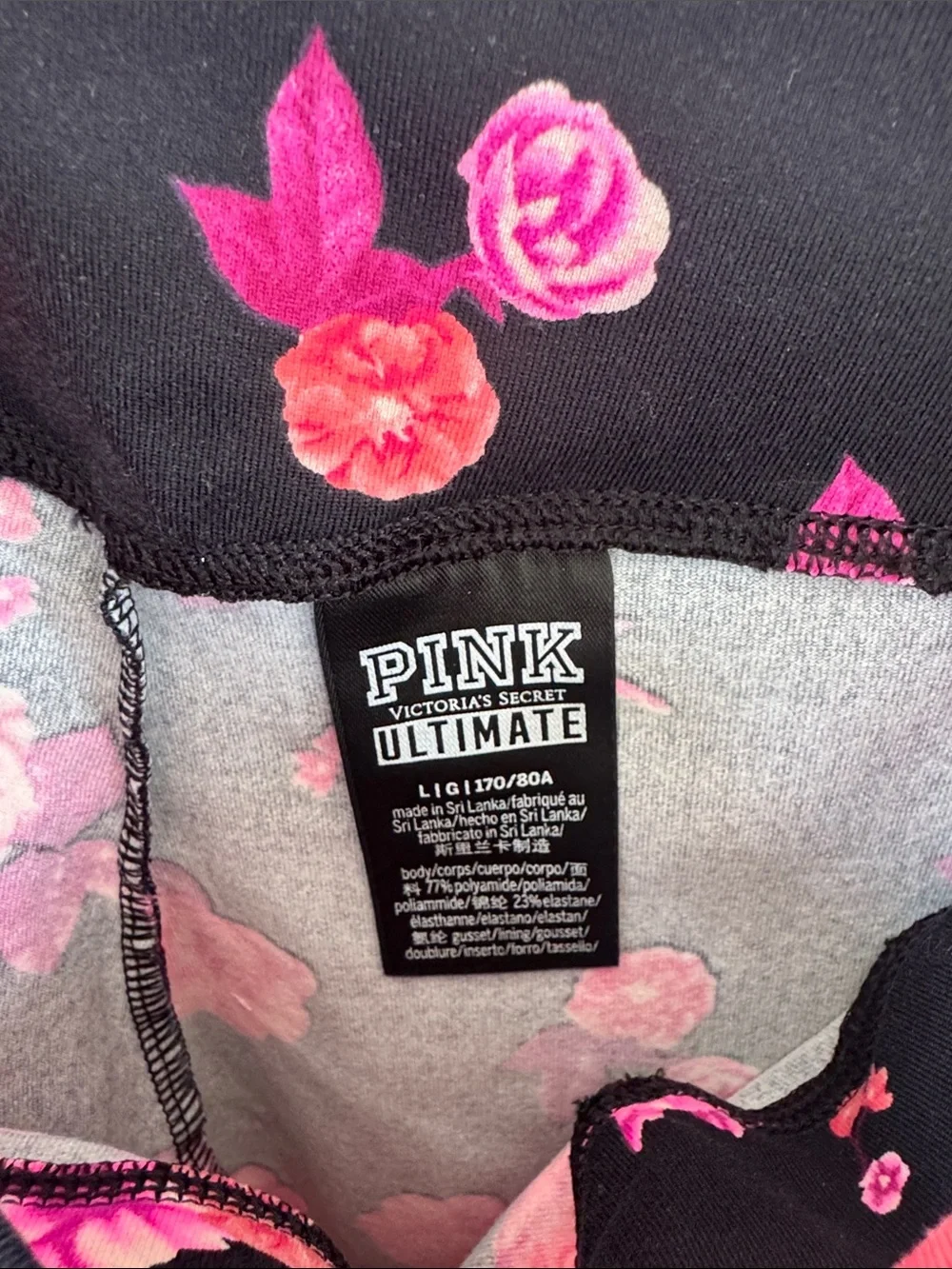 PINK Victoria's Secret Girls' Black Leggings with Pink & Red Floral Print - Picture 3 of 3